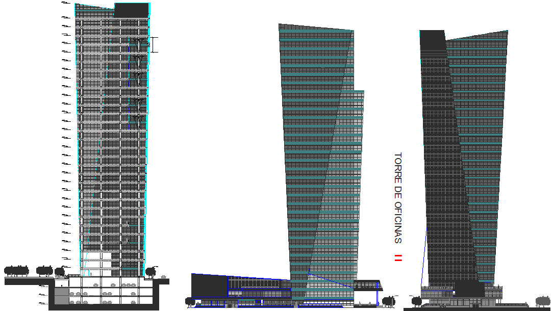 Office Tower of 100meters height dwg file