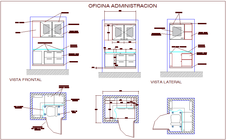 Office admin area with furniture of cabinet ant door view dwg file