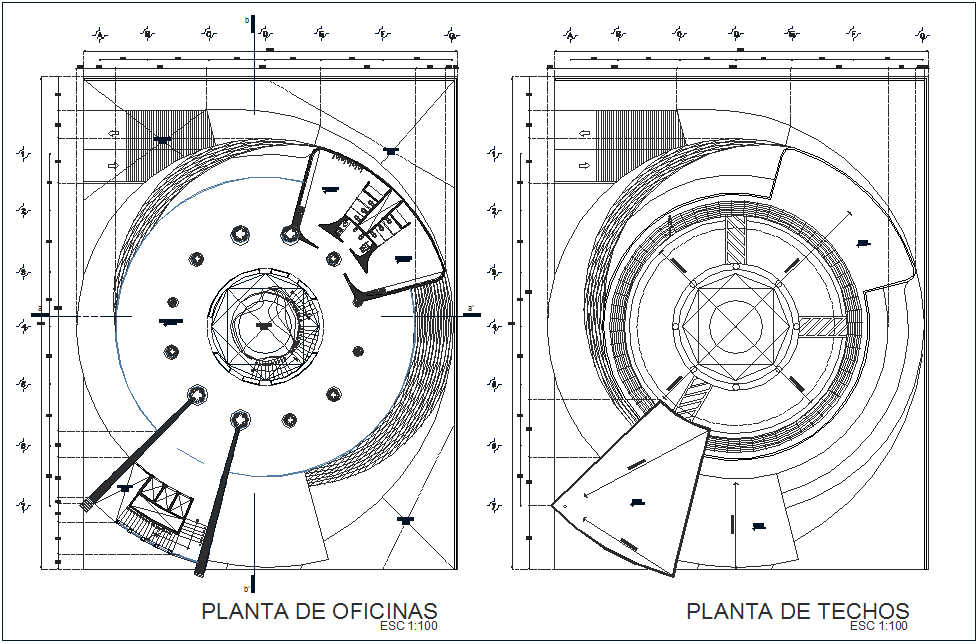 Office and ceiling plan of corporate building dwg file