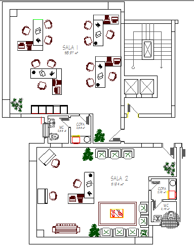 Office architecture layout plan of commercial building details dwg file