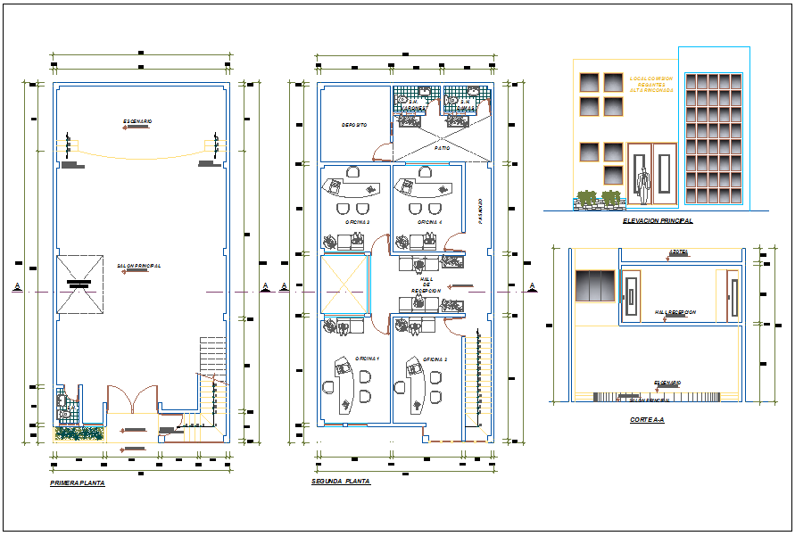 Office building detail plan view dwg file