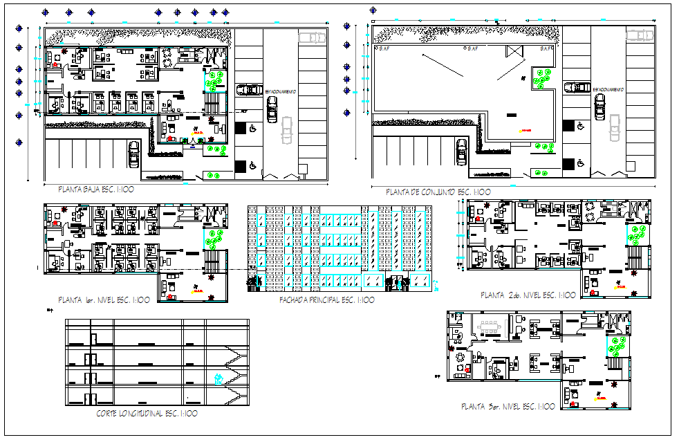 Office building detail view dwg file