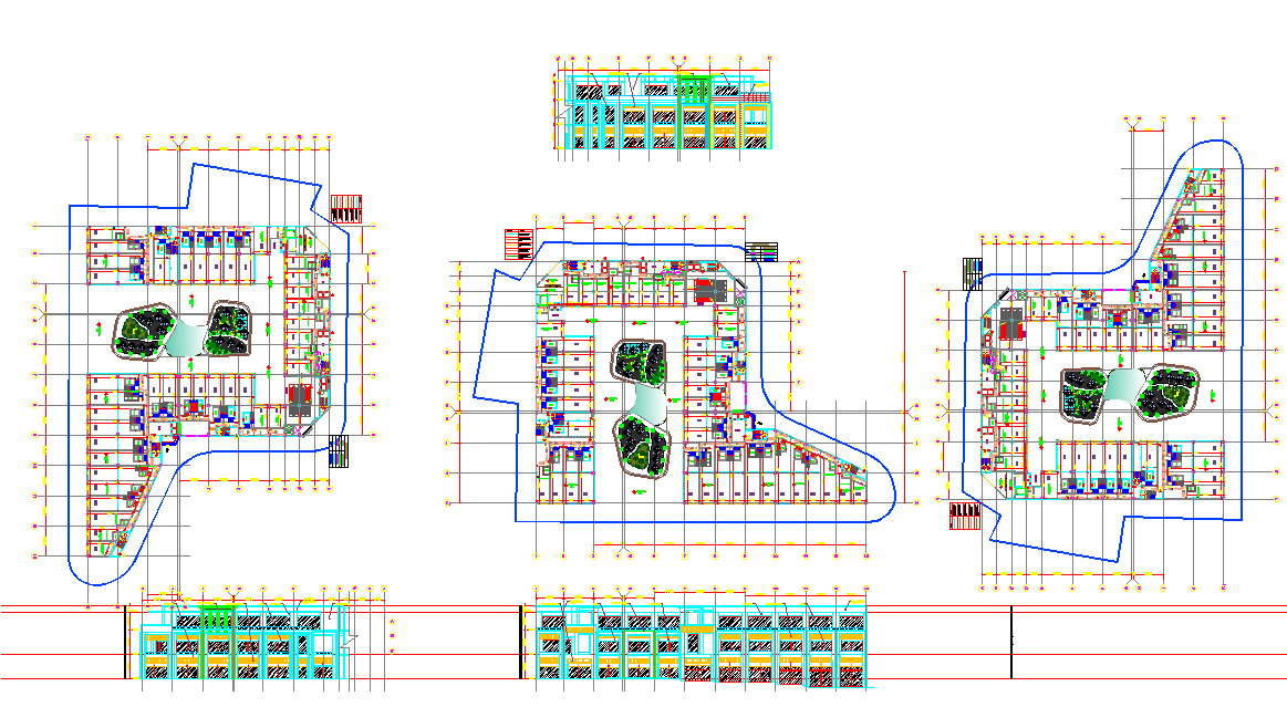 Office building elevation and plan vie detail dwg file