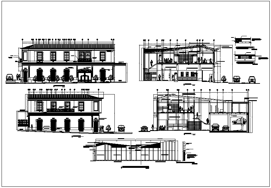 Office building elevation and section view detail dwg file