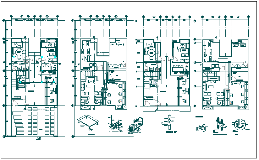 Office building floor plan detail with water connections detail view dwg file