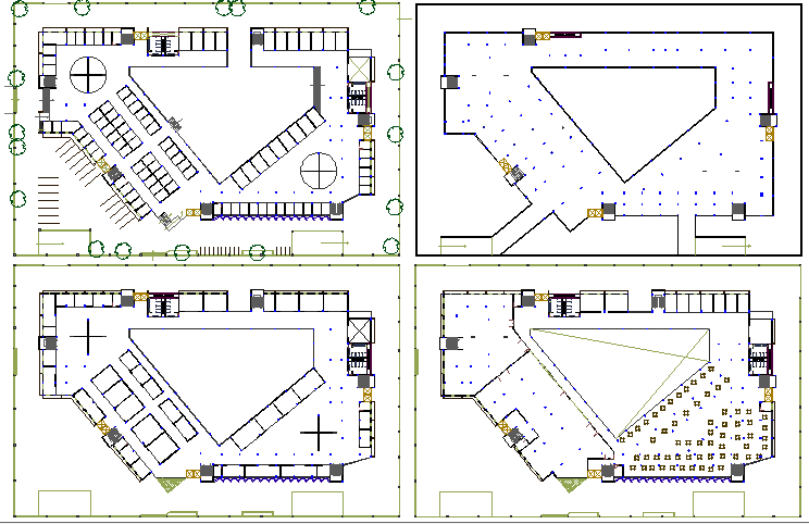 Office building floor plan layout details of four floors dwg file