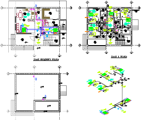 Office building floors general layout and isometric view details dwg file