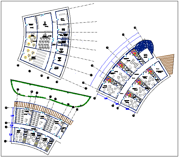 Office building plan detail view dwg file