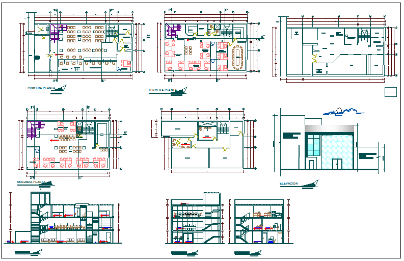 Office building plan detail view dwg file
