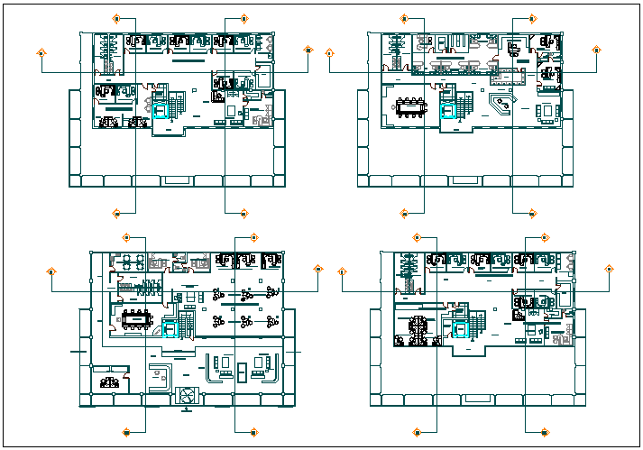 Office building plan detail view dwg file