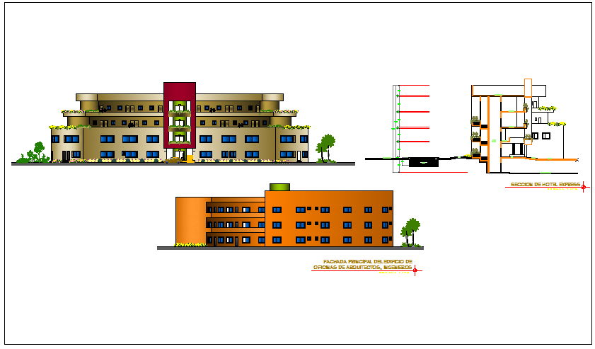 Office building plan detail view dwg file
