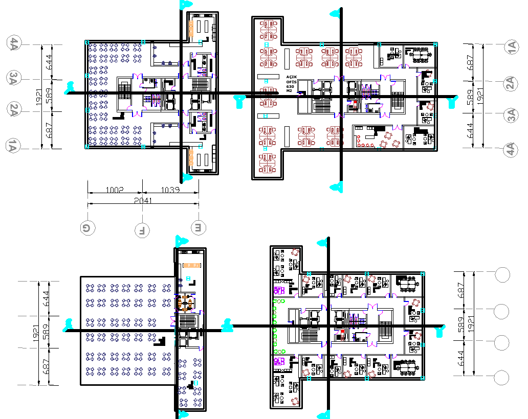Office building plan detail view dwg file