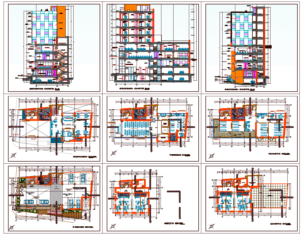 Office building plan detail view dwg file