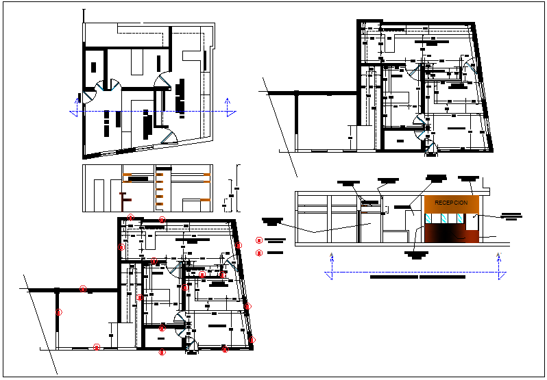 Office building plan elevation section view detail dwg file