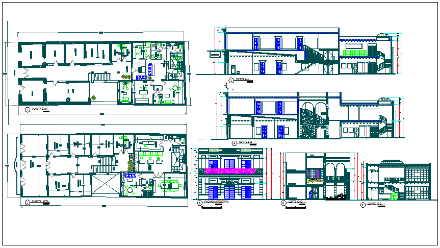 Office building plan view detail dwg file