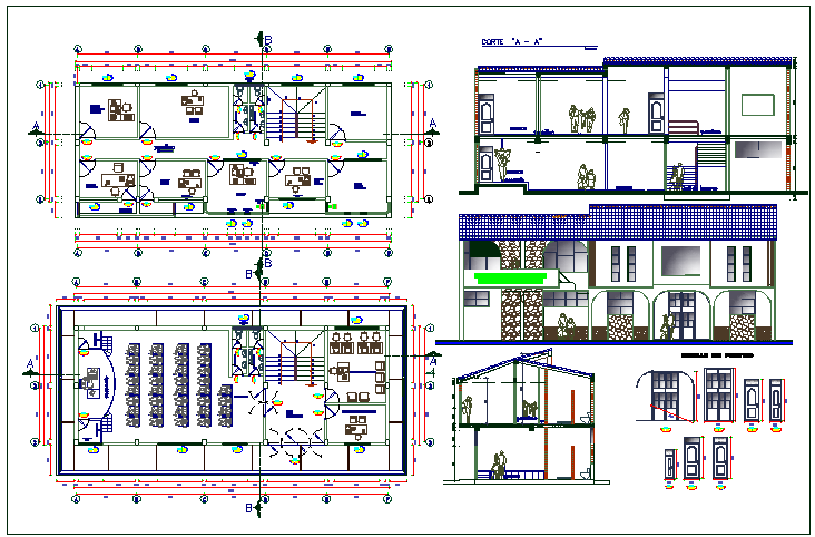 Office building plan view detail dwg file
