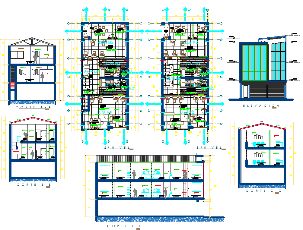 Office building plan view detail dwg file