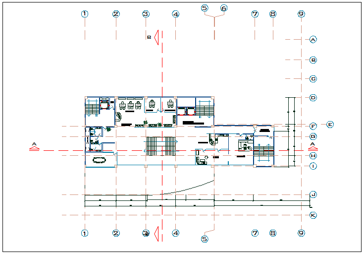 Office building plan view of ground floor detail dwg file