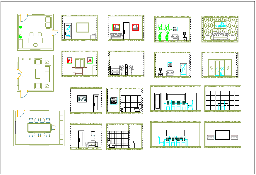 Office building plan view with interior view detail dwg file