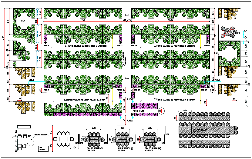 Office building plan view with interior view detail dwg file