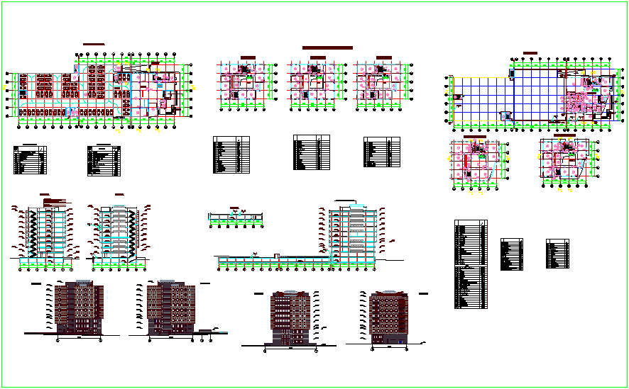 Office building plan with elevation dwg file
