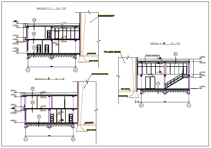 Office building stair section view detail dwg file