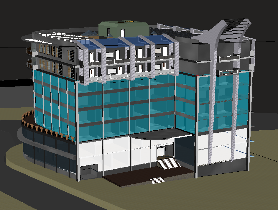 3D View of Commercial Office Building Design in DWG Drawing File