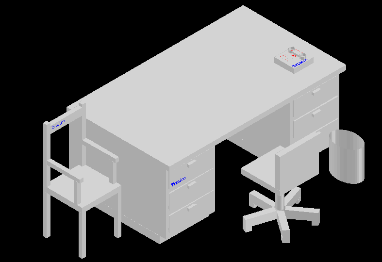 2D Office Desk CAD Drawing with Detailed Top View Layout