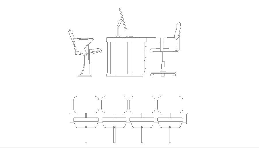 Office desk and chair blocks elevation cad drawing details dwg file