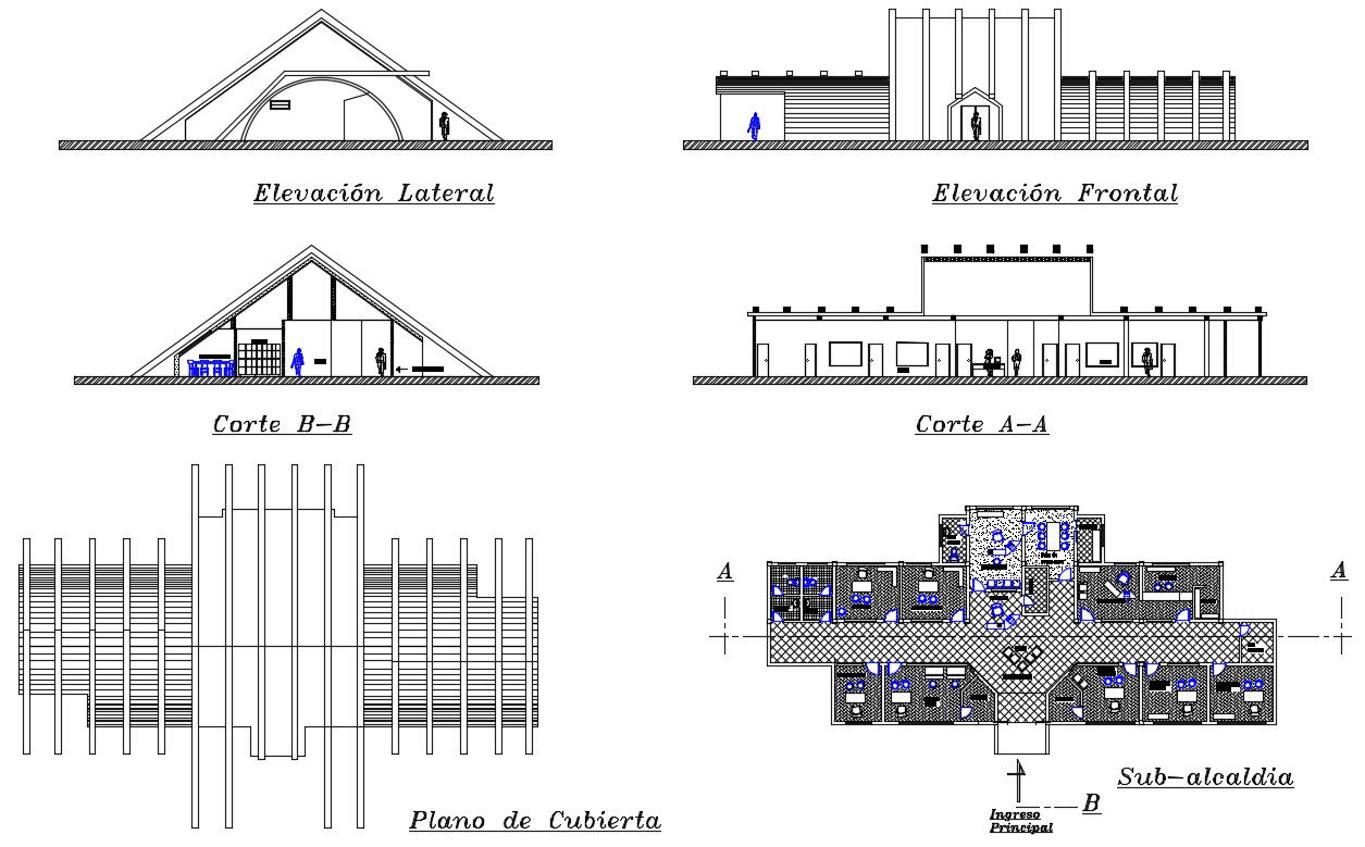 Office elevation and section details in dwg file
