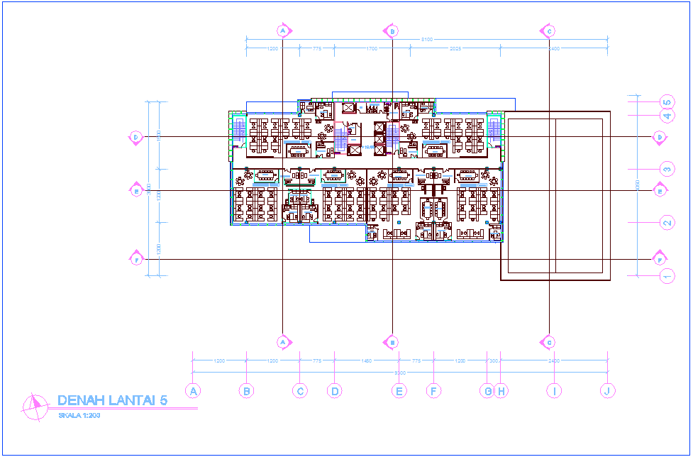 Office fifth floor plan with officer office dwg file
