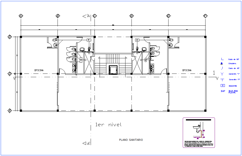Office first floor plan with sanitary view dwg file