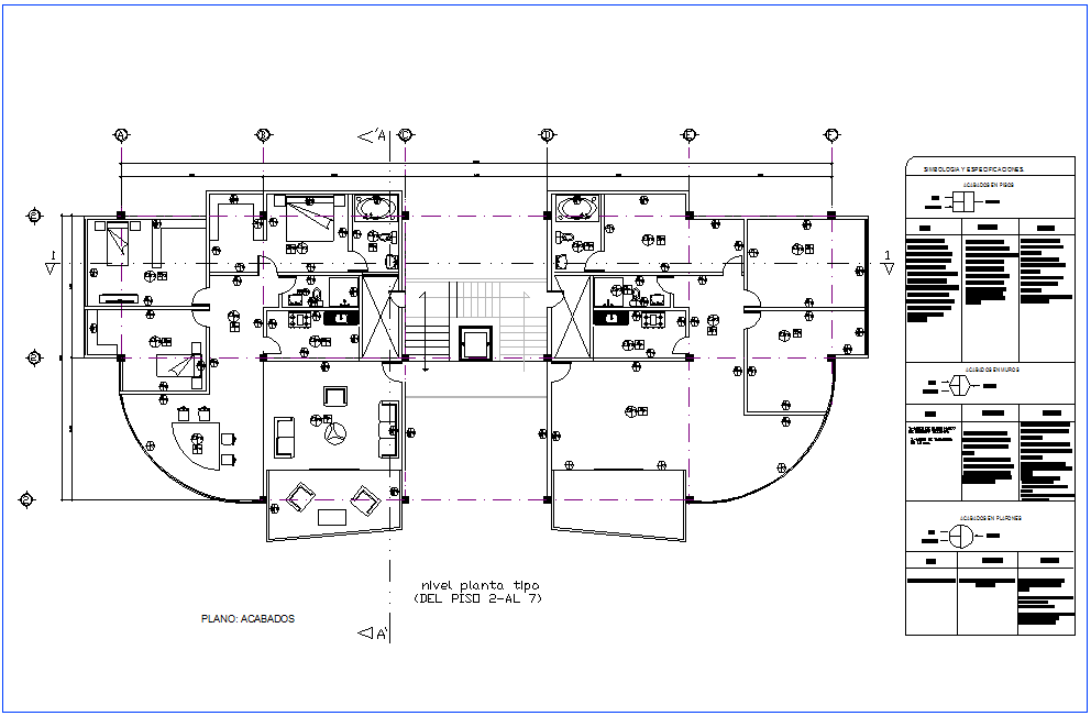 Office floor plan 2 to 7 floor with finishes plan dwg file