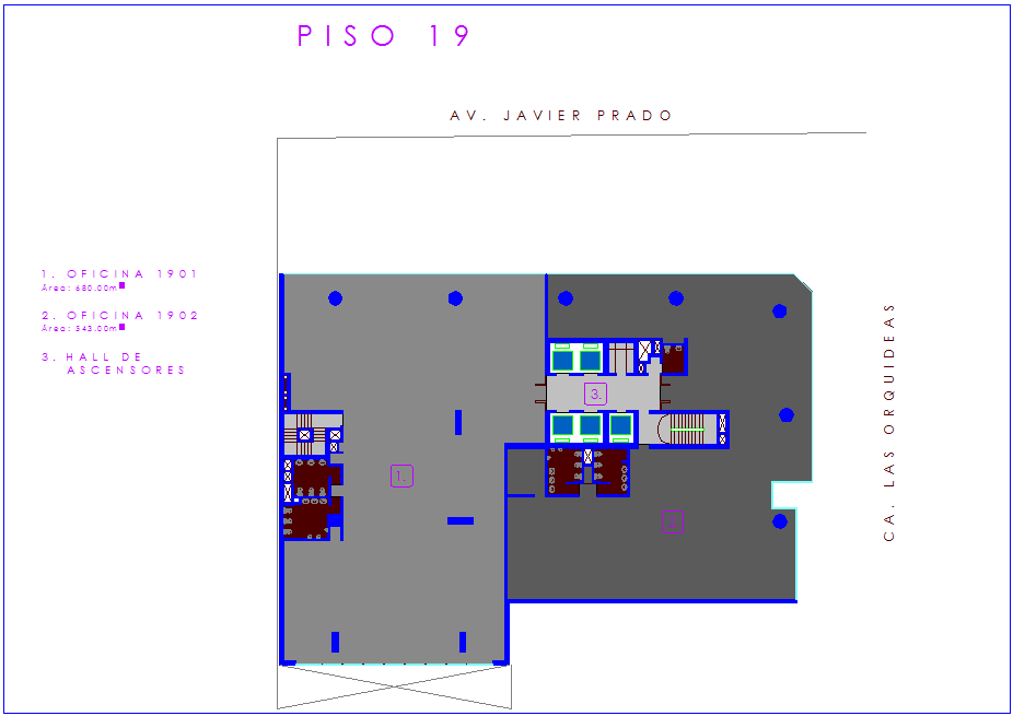 Office floor plan of nineteen number floor dwg file