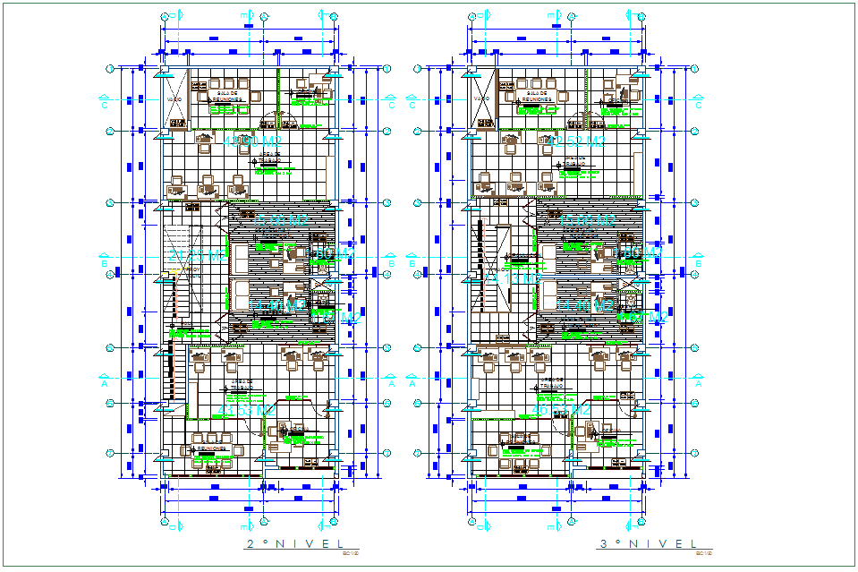 Office floor plan with architectural view dwg file