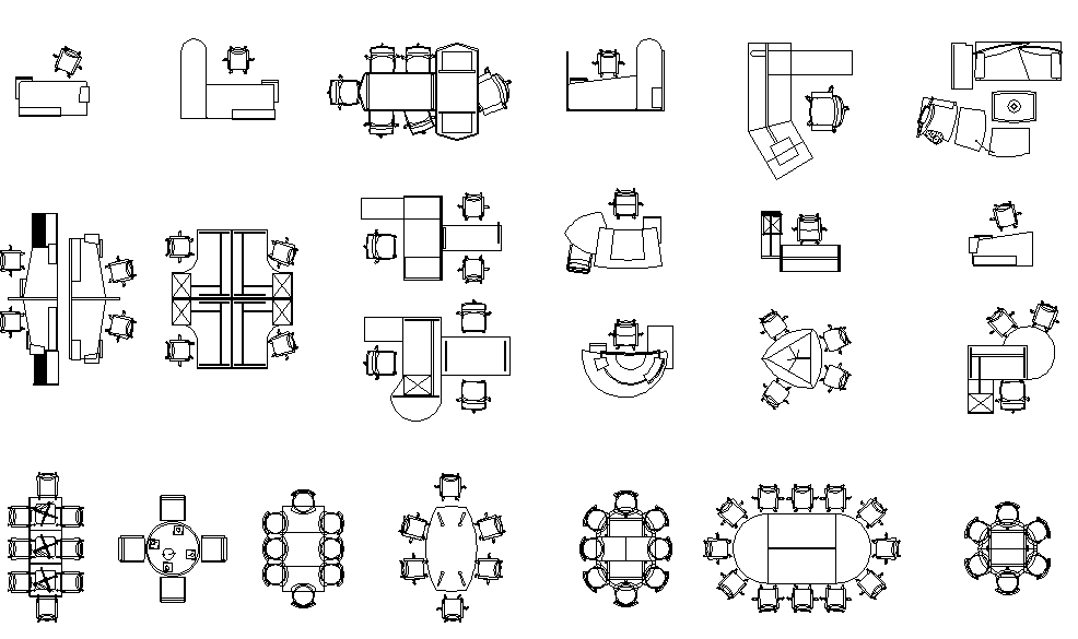 Office Furniture DWG File for CAD Workspace Layouts