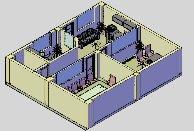 Office interior 3d view of cabin dwg file