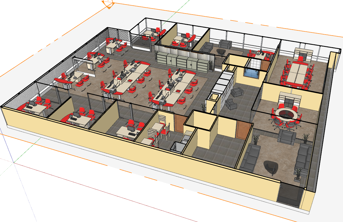 Interior Layout Design of Office in 3D Layout SKP Drawing File