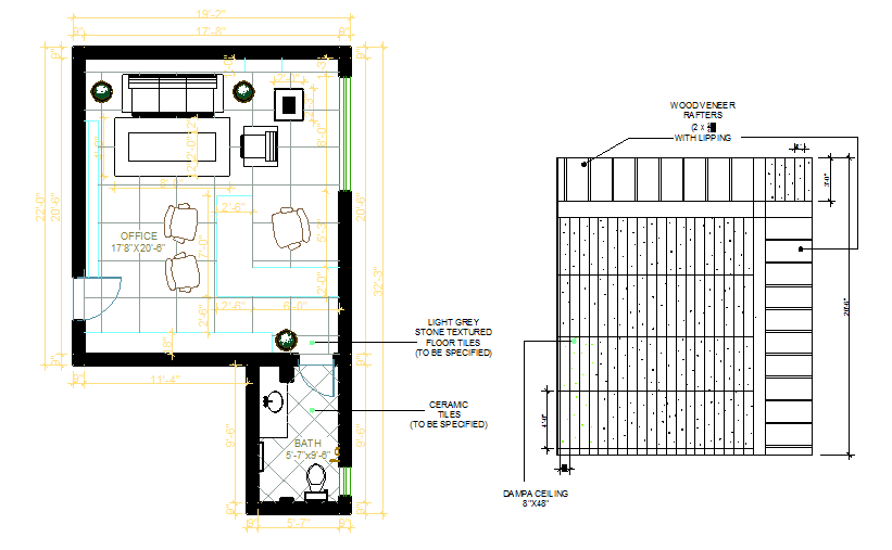 Office interior and ceiling plan dwg foile