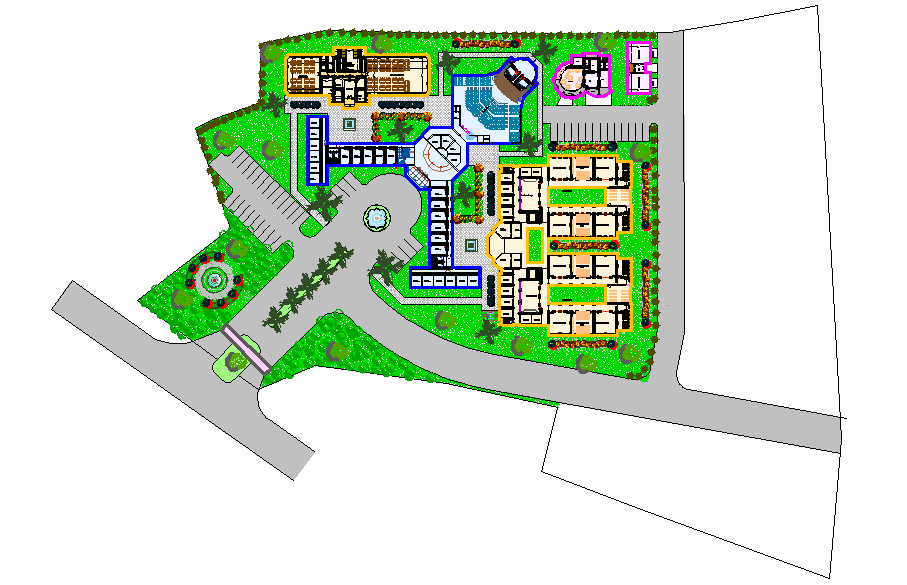 Office layout plan , landscaping design dwg file