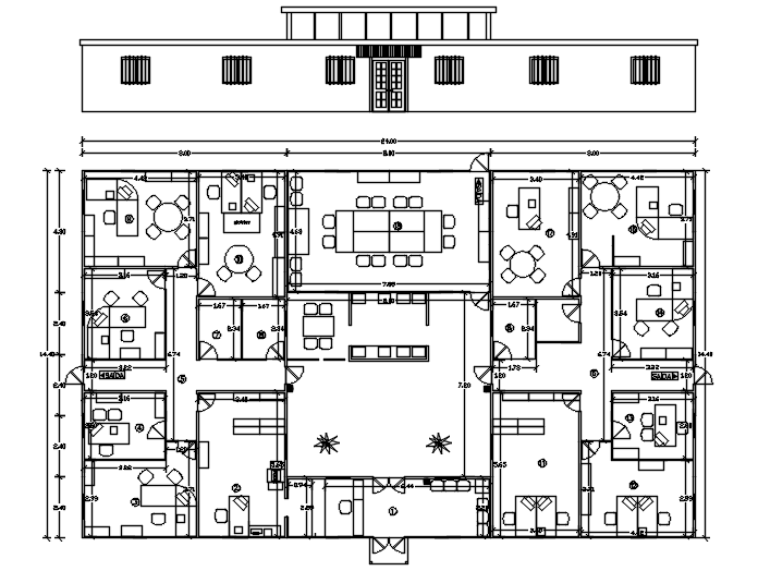 Office plan 24.00mtr x 14.40mtr with detail dimension in dwg file