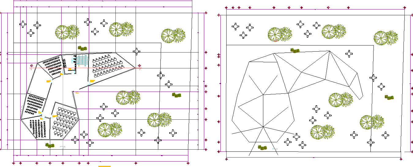 Office plan detail and landscaping detail dwg file