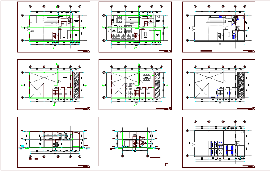 Office plan with sanitary and construction view dwg file