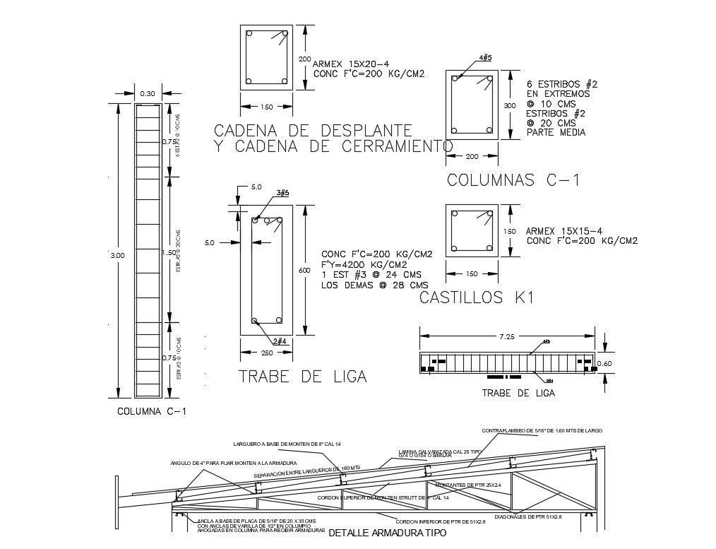 Office roof construction details with column dwg file