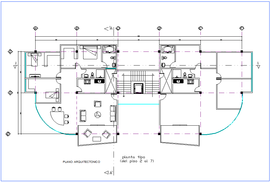 Office second to seventh floor plan architectural view dwg file