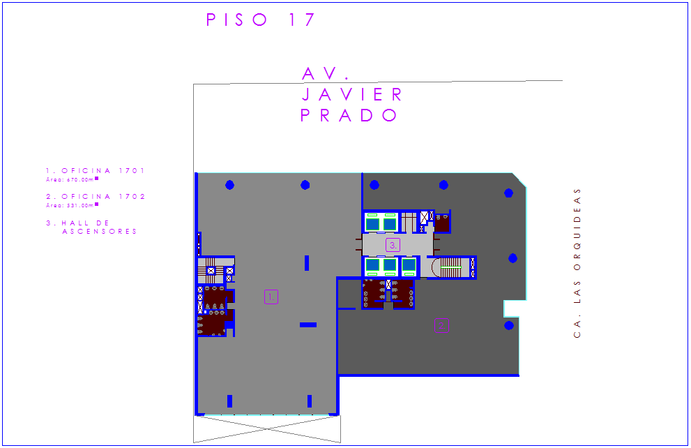 Office seventeen floor plan with architectural view dwg file