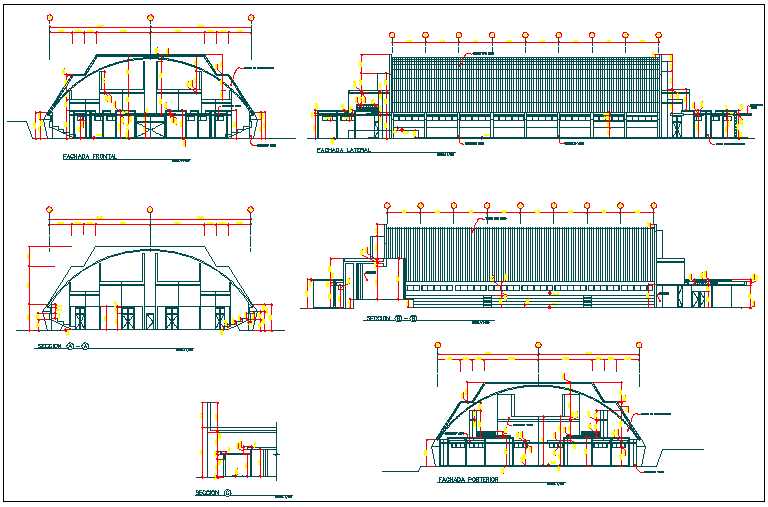 Office structure front entrance elevation view detail dwg file