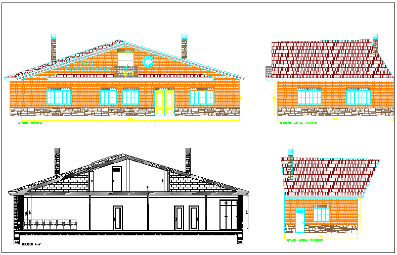 Office structure plan and elevation section view detail dwg file