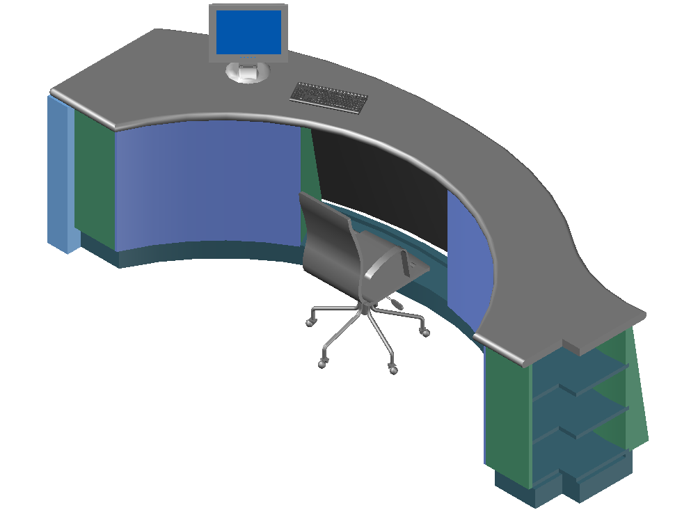 Office Table 3D CAD Layout with Elevation in DWG Format