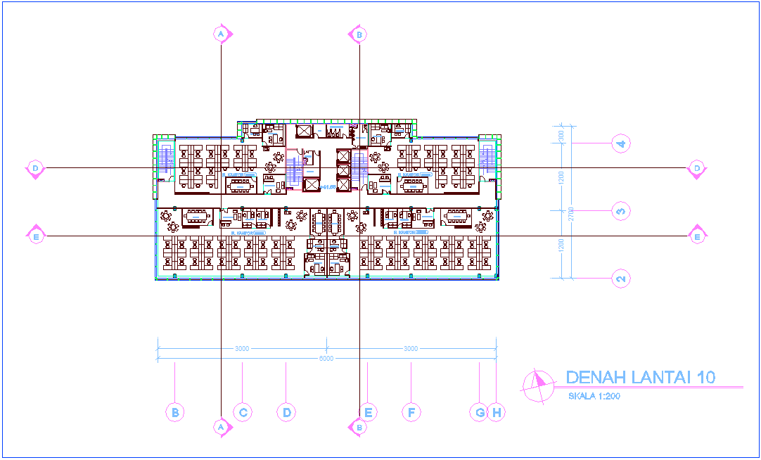 Office tenth floor plan with architectural view dwg file